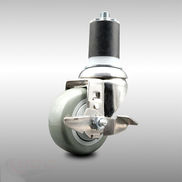 Service Caster 3 Inch 316SS Gray Polyurethane Swivel 1-7/8 Inch Expanding Stem Caster Brake SCC-SS316EX20S314-PPUB-TLB-178 - main